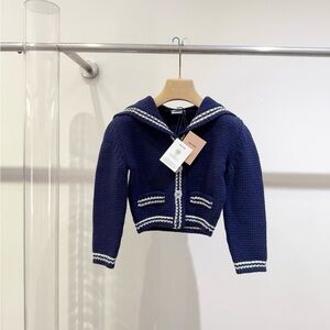 🚩steal authentic Miu Miu Navy Sweater with White Trim